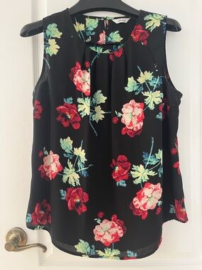 Reitmans Black Camisole with Red & Green Floral Print